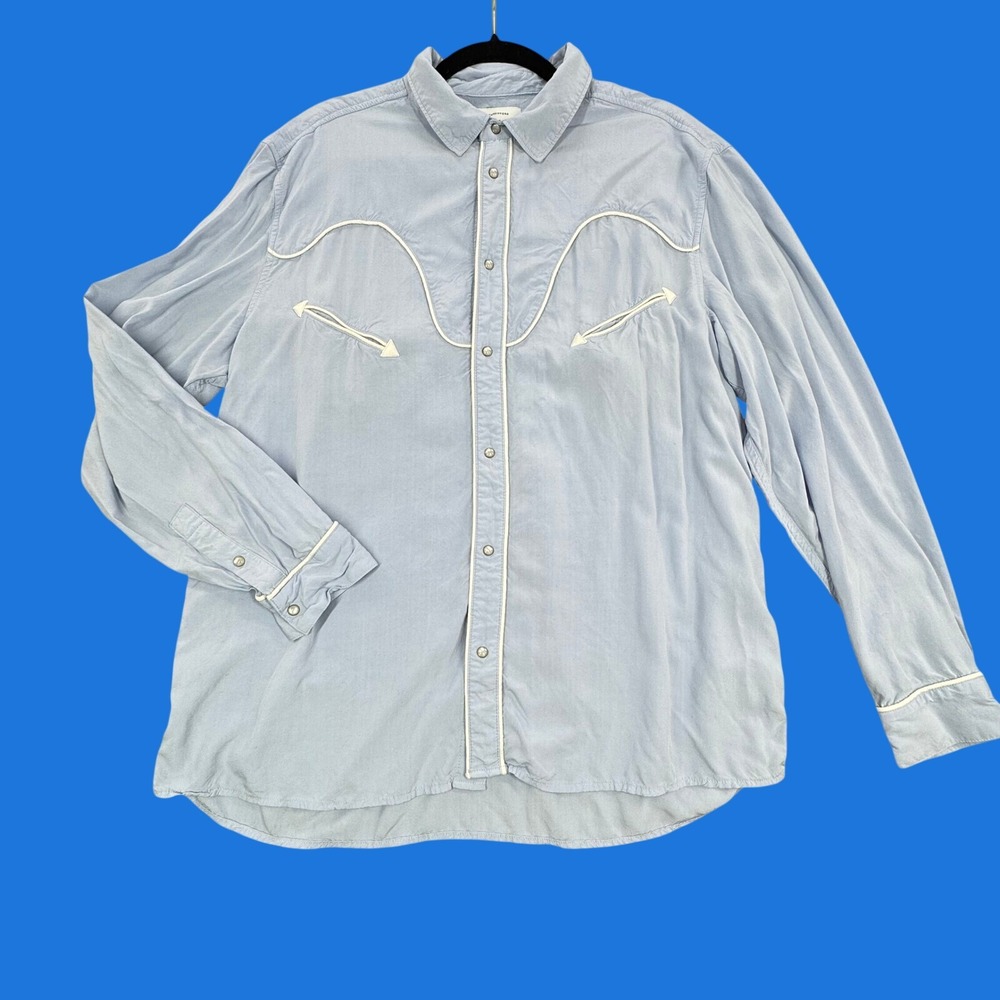 Urban Outfitters Mens Light Blue Western Shirt Piping Smile Pockets Large